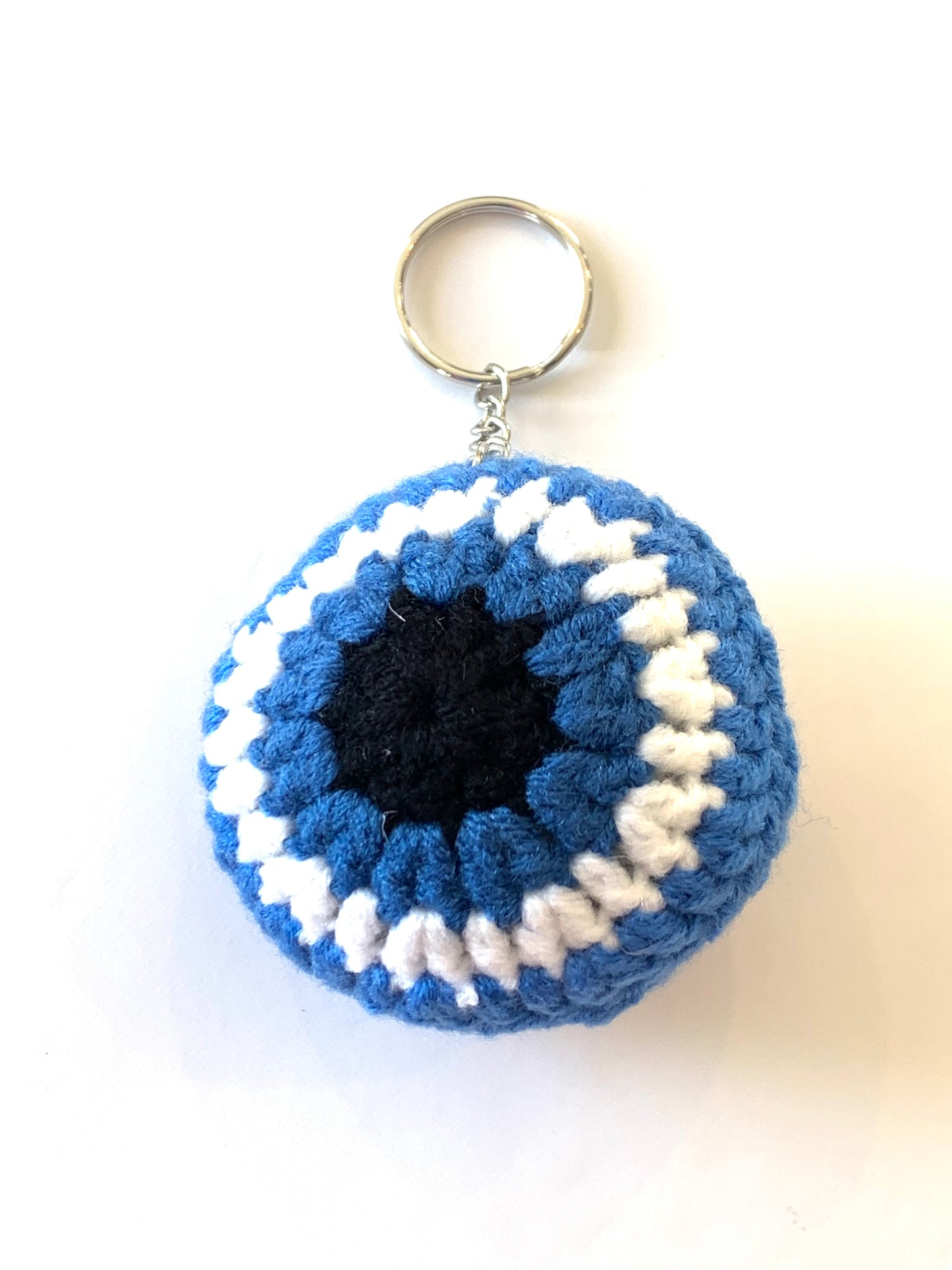 Knitted evil eye keychain